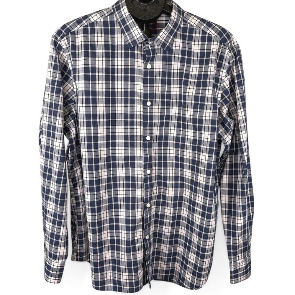 UNTUCKit Rooney-WF Mens XXL Blue White Plaid Wrinkle Free Button Down Shirt